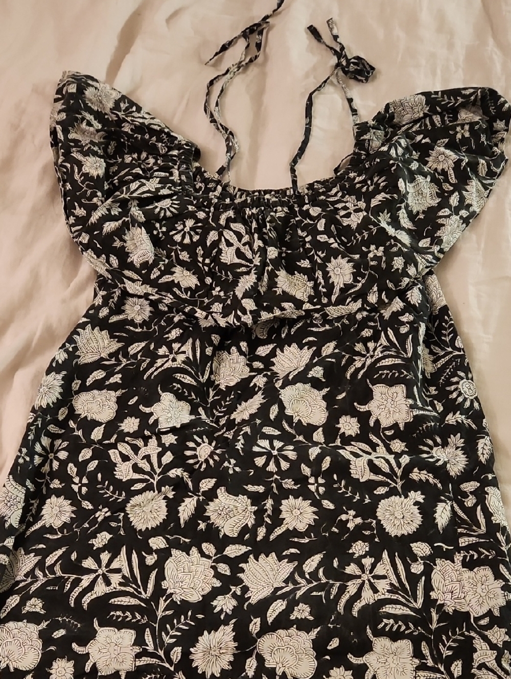 Emerson Fry Black Dress with White Botanical Print xs